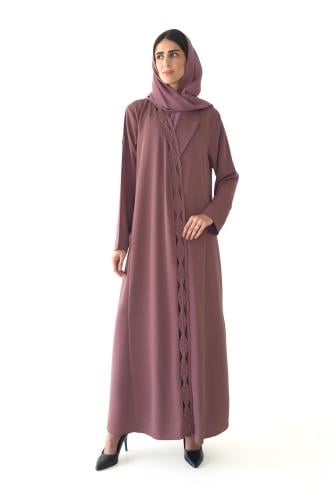 عباية بليزر لحمي كريب بتطريز جدائل - Braided detai...