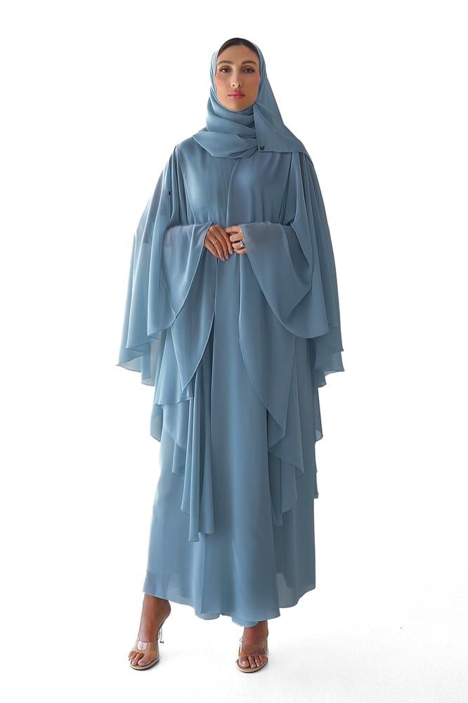 Mirta Luxurious Sky Blue Chiffon Layered Abaya