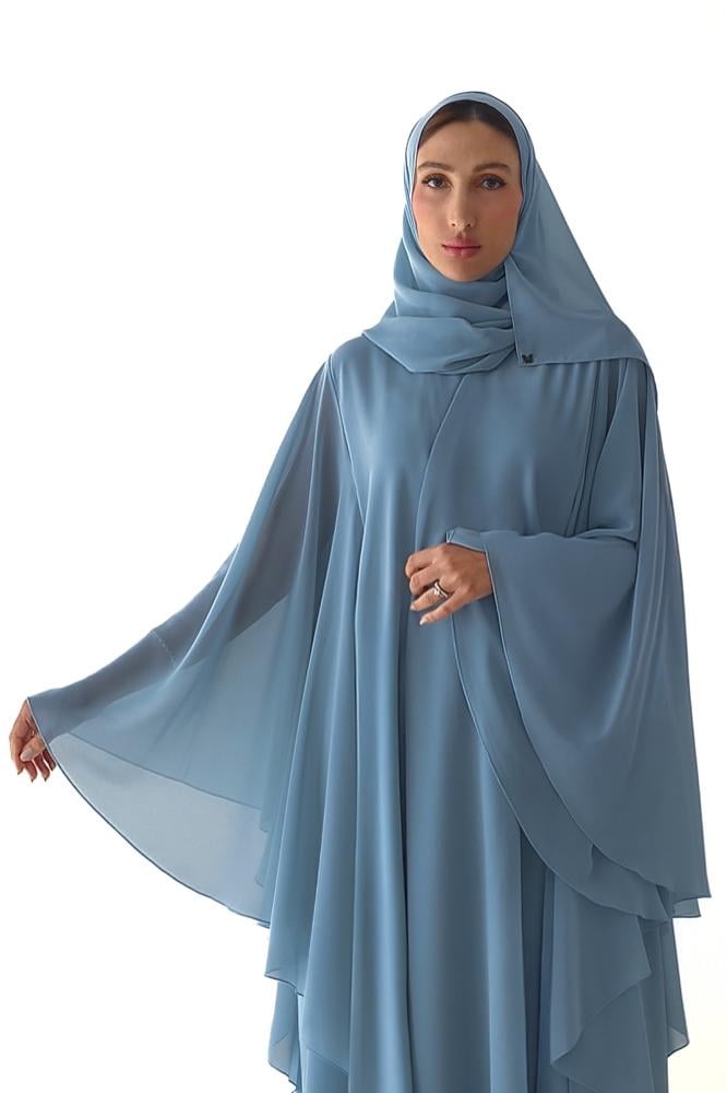 Mirta Luxurious Sky Blue Chiffon Layered Abaya