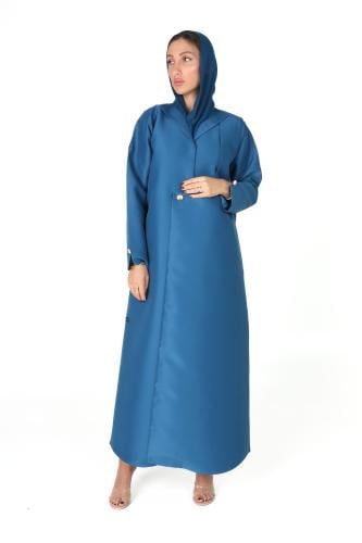 عباية تركواز تفته فاخرة مزينة بزرار ذهبي - Faina