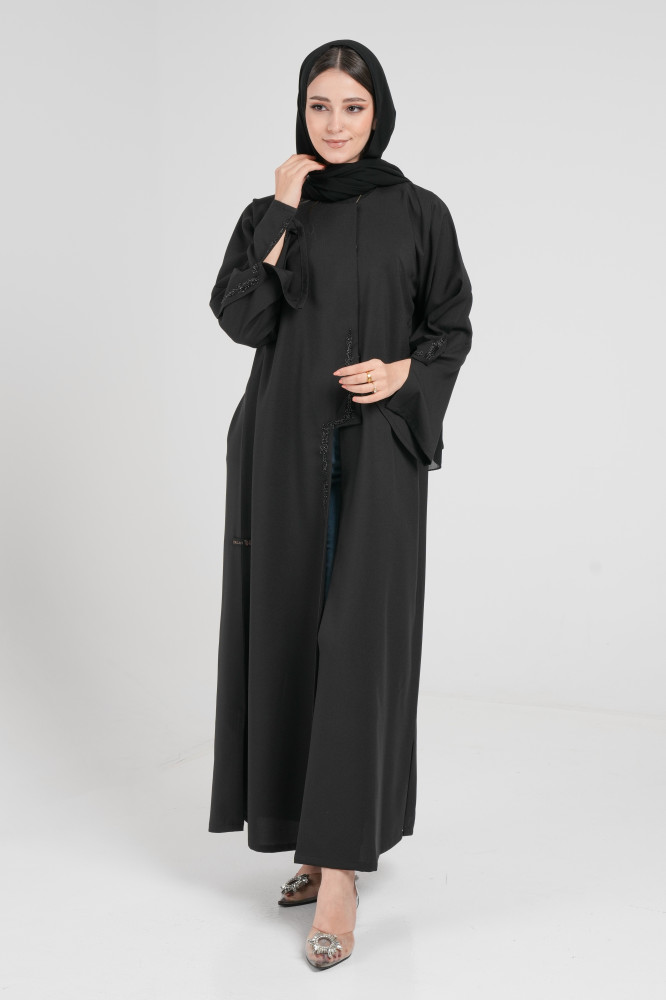 Black open front clearance abaya