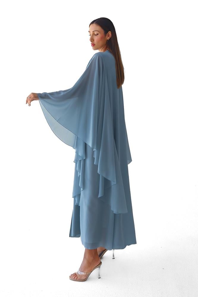 Mirta Luxurious Sky Blue Chiffon Layered Abaya