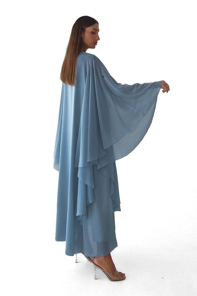 Mirta Luxurious Sky Blue Chiffon Layered Abaya