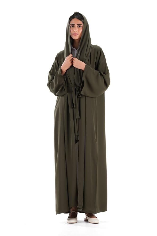عباية زيتي عملية بربطة أمامية - Berna