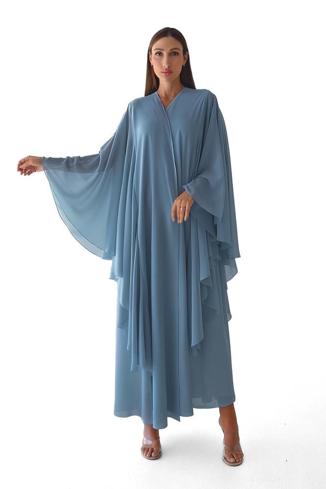 Mirta Luxurious Sky Blue Chiffon Layered Abaya