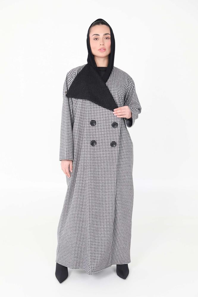 كوت شتوي كاروهات بياقة فرو - Καρό