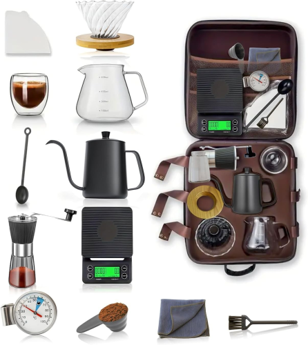 مجموعة ماكينة تحضير القهوة من، 12 قطعة من ملحقات القهوة مع حقيبة ...