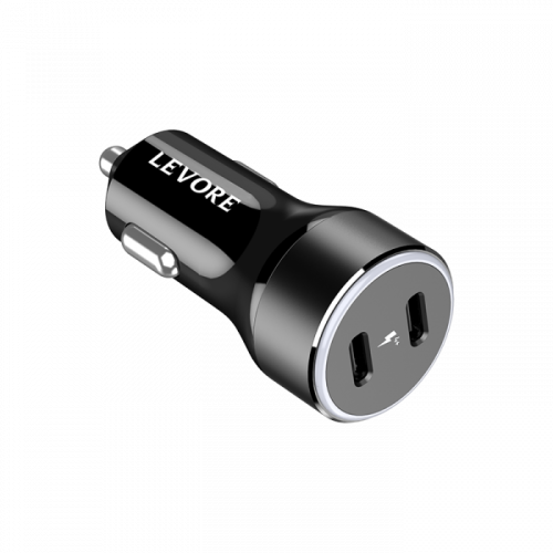 شاحن سيارة ليفوري 66 واط منفذين USB-C PD - أسود