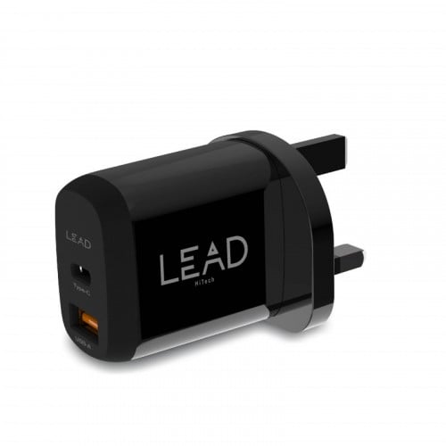 شاحن جداري منفذين يدعم تقنية شحن PD و QC3.0 بقوة 30 وات لون اسود -LEAD Hi Tech LWCP03