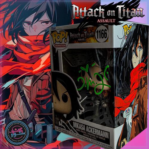 Funko Pop Mikasa Ackerman #1166 Attack on Titan Signed Trina Nishimura With Side ART and PSA COA