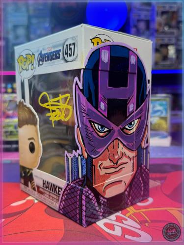 Signed Funko Pop #457 - Avengers - Hawkeye, Jeremy Renner + SWAU COA + Custom ART