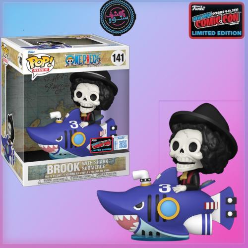 Funko Pop! One Piece Brook with Shark #141 NYCC 2025 LE Exclusive Con Sticker