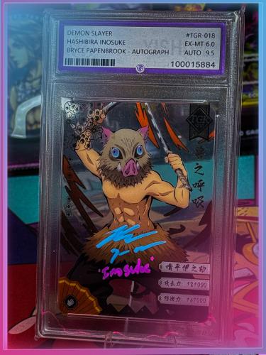 Inosuke Hashibira TGR-018 Demon Slayer Clear Plastic Foil Holo Card Little Dino Signed by Bryce Papenbrook