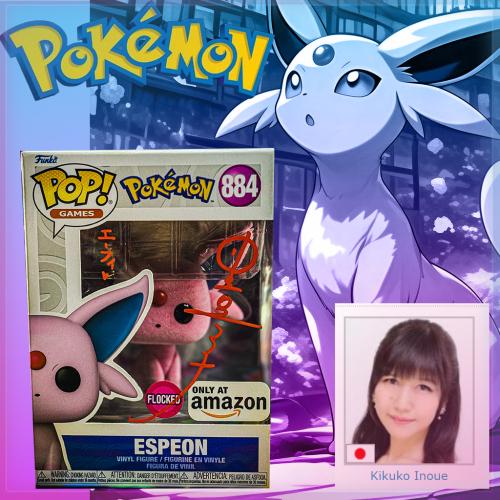Funko Pop! Pokémon Espeon Flocked #884: Amazon Exclusive Signed BY JVA Kikuko Inoue + COA