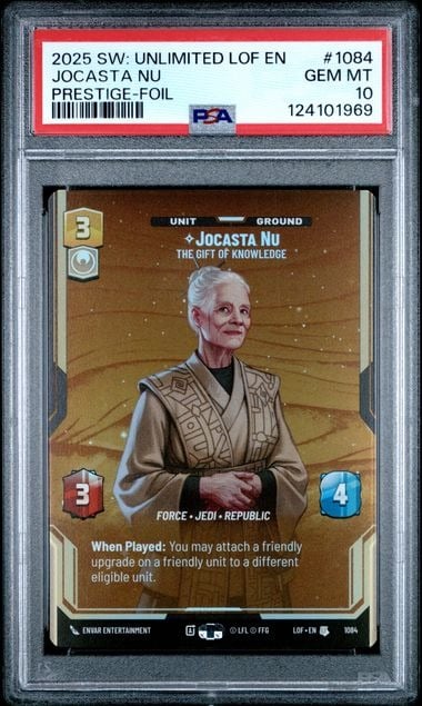 PSA 2025 STAR WARS: UNLIMITED LEGENDS OF THE FORCE #1084 JOCASTA NU PRESTIGE-FOIL