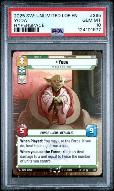 PSA 2025 STAR WARS: UNLIMITED LEGENDS OF THE FORCE #365 YODA HYPERSPACE