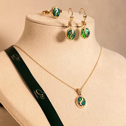 نص طقم ذهب بحجر الأوبال عيار18-5398