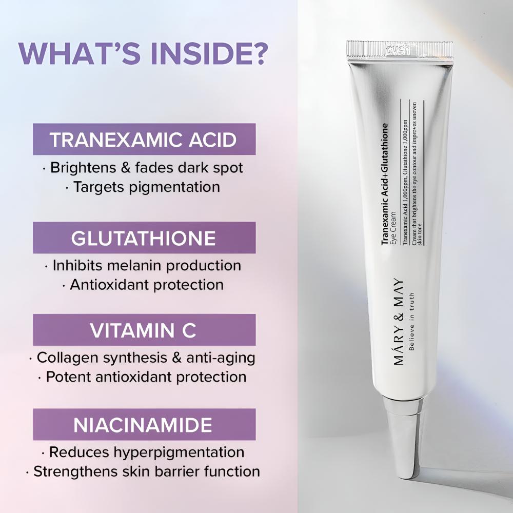 does glutathione reduce melanin in eyes Mary & May Tranexamic Acid Eye Cream 30g for Dark Circles GHK-Cu Copper Peptide Las Menge:90 Kapseln skin protection cream