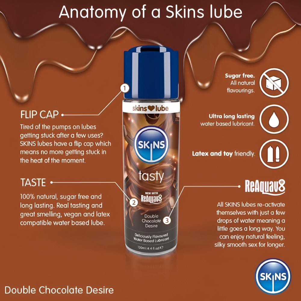 Skins Double Chocolate Natural Lubricant 130ml Safe Intimate Gel - Skins Double Chocolate Natural Lubricant 130ml Safe Intimate Gel -