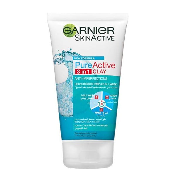 غسول الوجه بيور اكتيف مقشر قناع 3×1 من غارنييه - 150 مل
