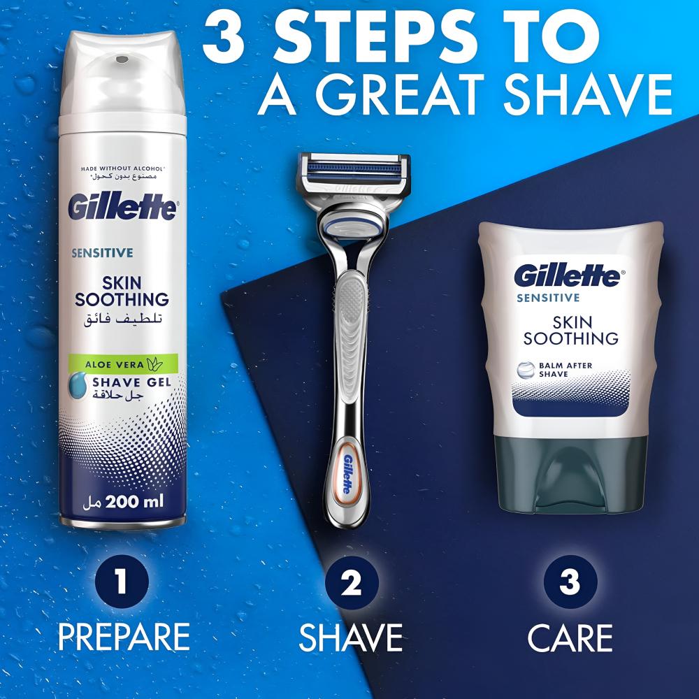 Gillette Sensitive Shaving Gel with Aloe, Alcohol-Free  200ml, Soothing  Care -