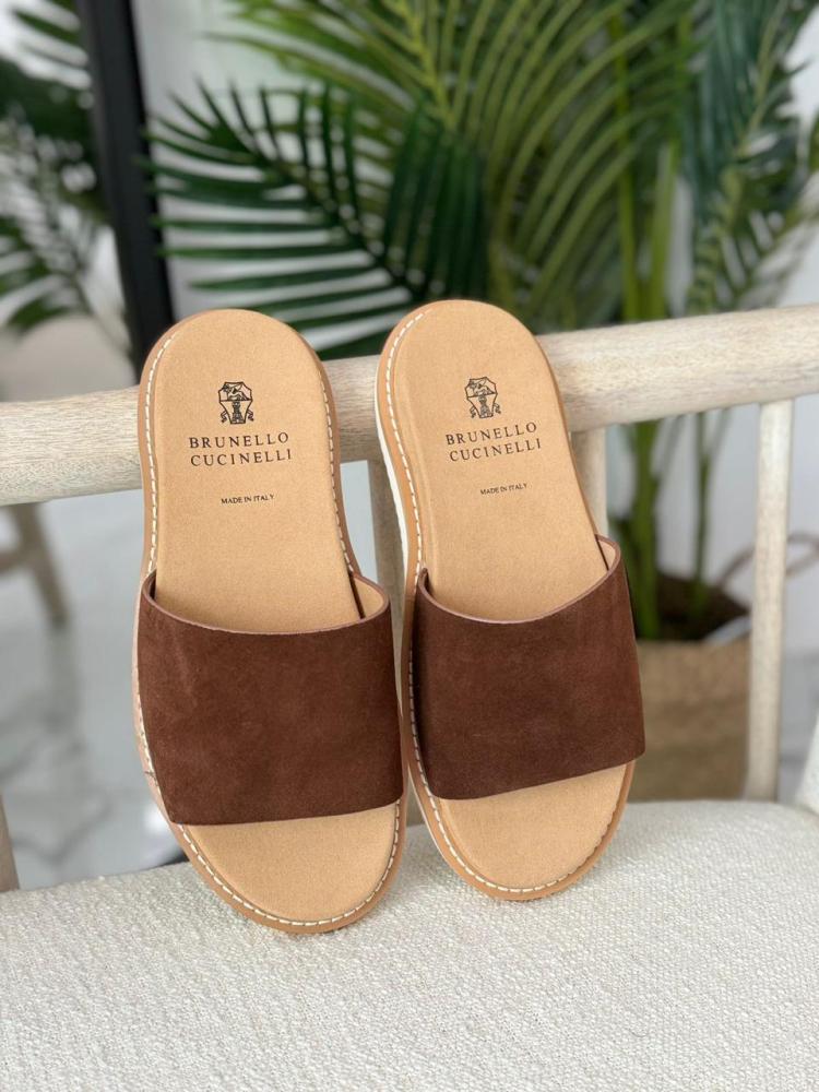 Brunello Cucinelli Men's Brown Suede Slippers