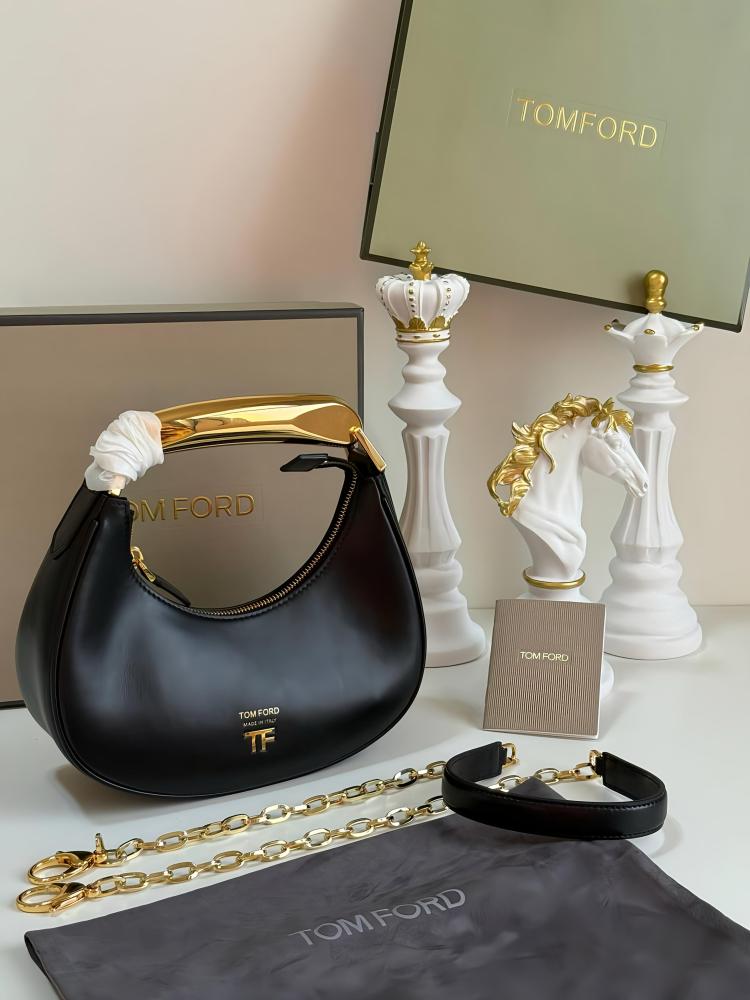 Tom Ford Bianca Mini Sequin 22cm Black and Gold Metal Handle Bag