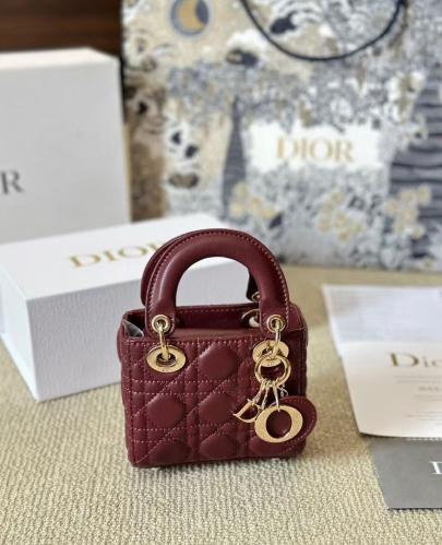 Lady Dior 13cm Mini Bag in Burgundy - E-SEVEN STORE