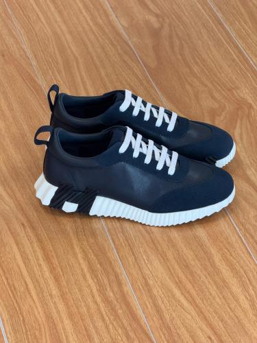 Hermes Bouncing Men's Lace-Up Sneakers in Navy Leather and Suede