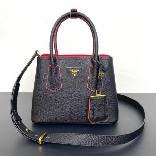 Stylish Prada Double Saffiano Bag in Black and Red with Top  display picture 1