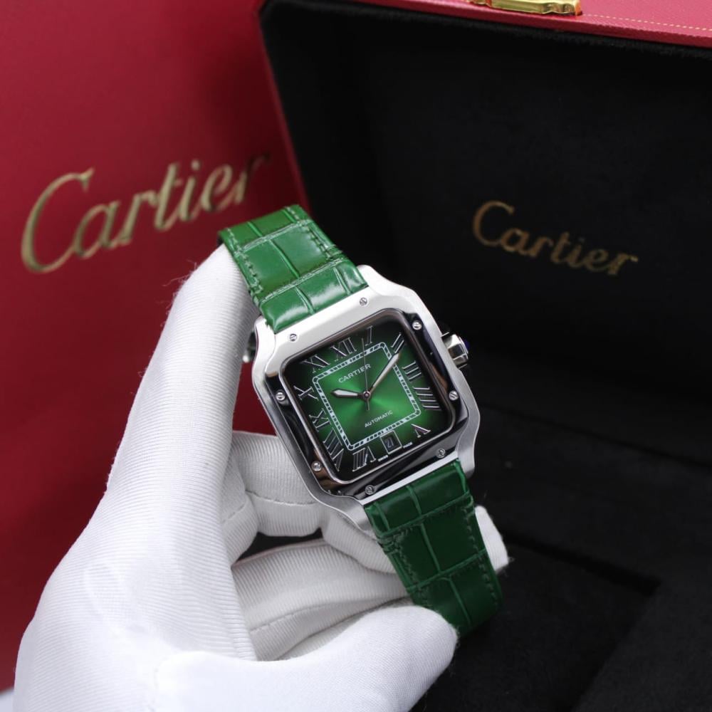 Santos de Cartier men's watch, green leather, luxury