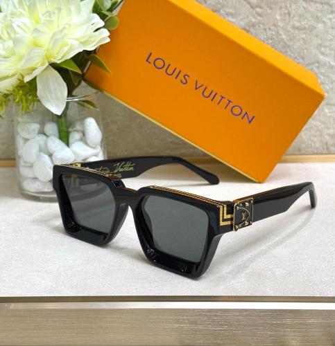 Louis Vuitton Men's Black and Gold Square Frame Sunglasses - E