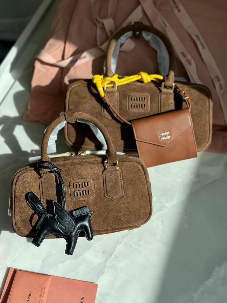 Miu Miu Arcadie Top Handle Bag in Brown Suede - E-SEVEN STORE