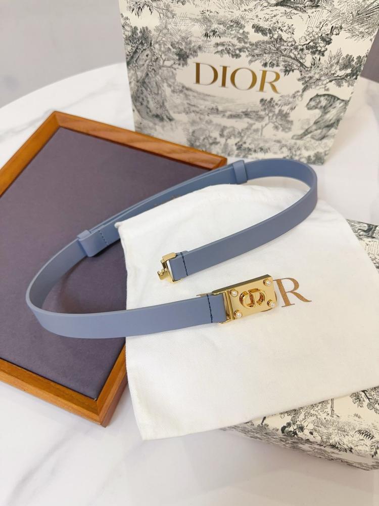 DIOR Women's Belt, Slim Fit, Blue Gold Leather - E-SEVEN STORE