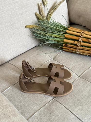 Ermes Women's Santorini Flat Sandal in Brown Leather E-SEVEN STORE