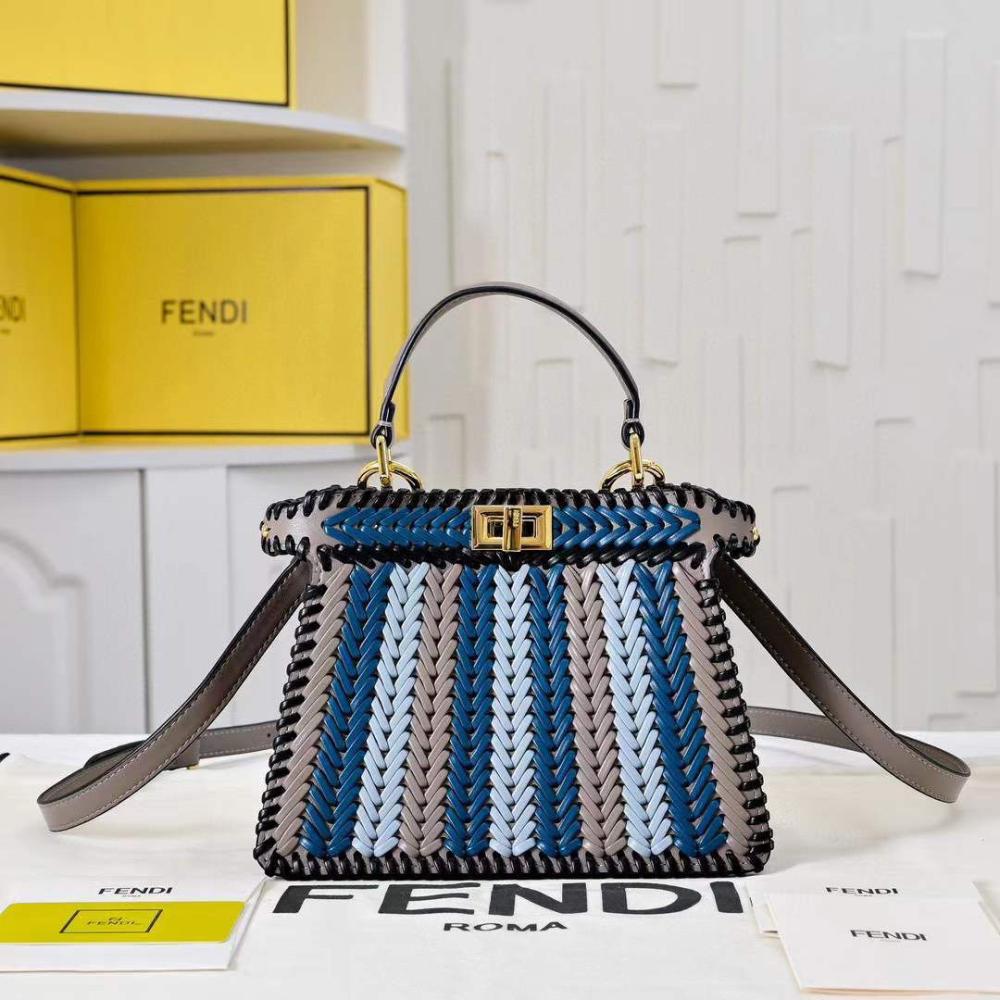. ① Fendi Peekaboo ECU Medium Bag 20cm Blue and Navy - E-SEVEN STORE