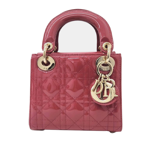 Mini Lady Dior 17cm Leather Bag in Glossy Pink - E-SEVEN STORE