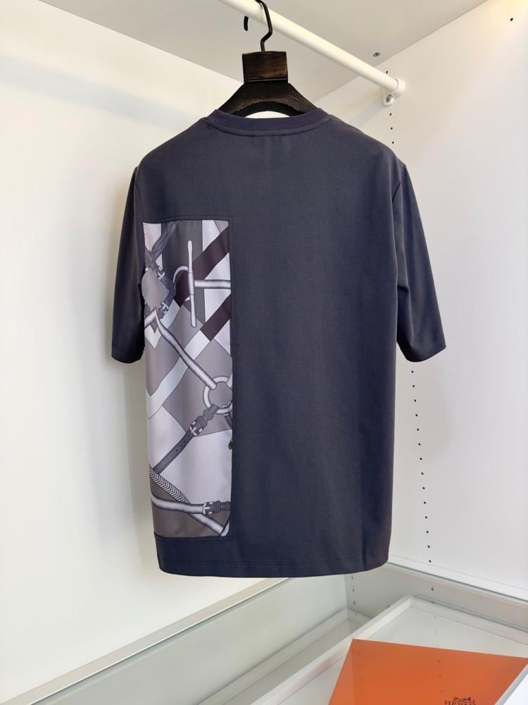 Hermes Men's Casual T-Shirt with Elegant Print, Black - E