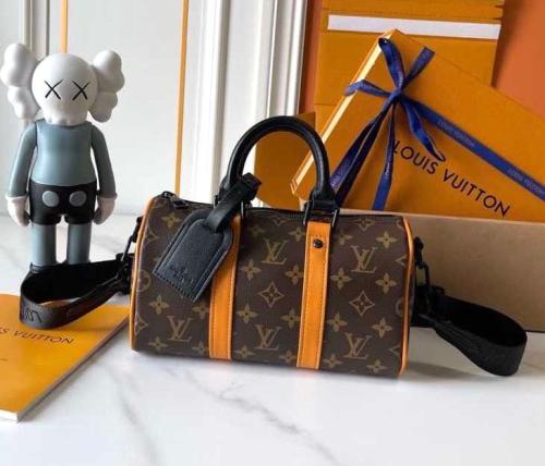 Louis Vuitton Men's Leather Pouch, Brand Print, Grey and Black