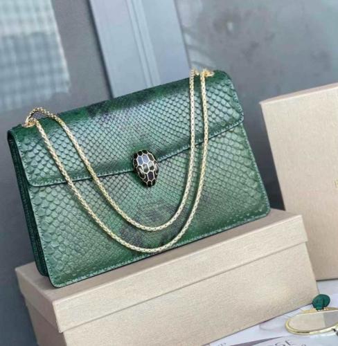 Bulgari green snake-effect leather shoulder bag with chain - E