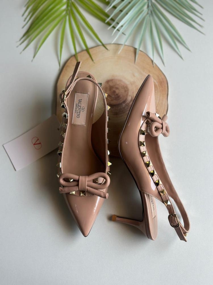 Valentino Rockstud Women's Beige Rhinestone Studded Back Strap Pumps