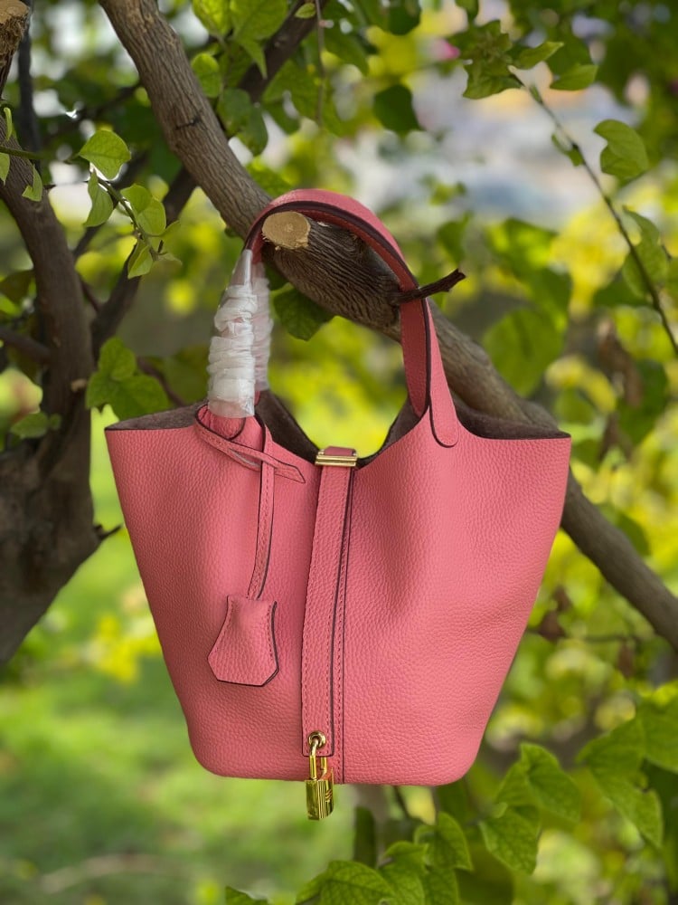 Hermes Picotin Lock Pink Leather Wide Bag E-SEVEN STORE