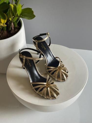 【VIP価格】CELINE Slingback Pumps Celine Triumph Women's Metallic Gold High Heel Slingback