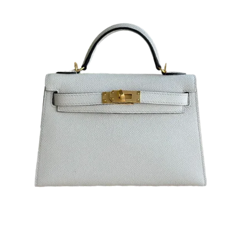 Hermes Mini Kelly 20 bag in grey epsom leather with gold metal