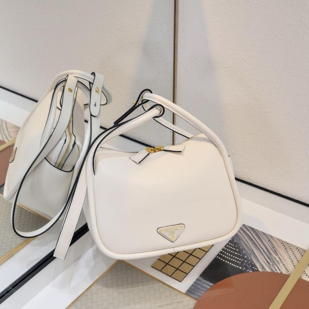 Prada Darling Women's White Leather Zipper Bag - E-SEVEN STORE