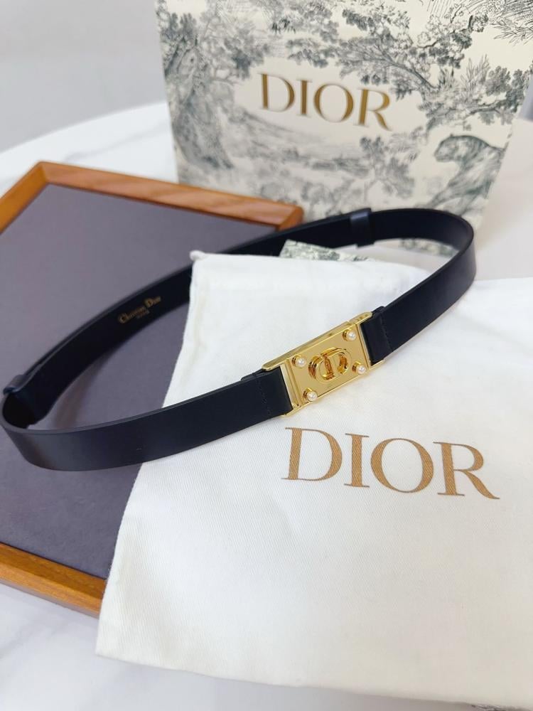 Dior Belt Women's Slim Black Gold Luxury Leather Belt - E