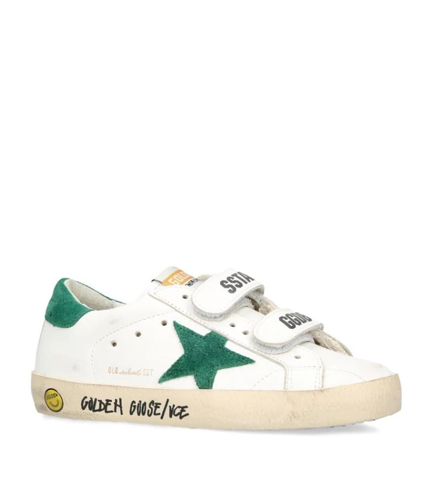 Golden Goose Old Skool Kids' White and Green Slip-On Sneakers - E