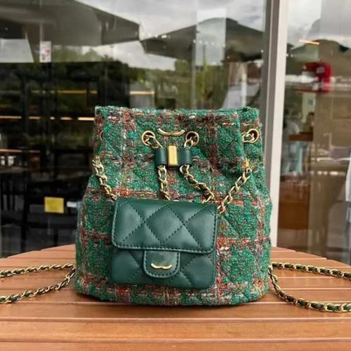 Chanel Women's Green Tweed Backpack - E-SEVEN STORE