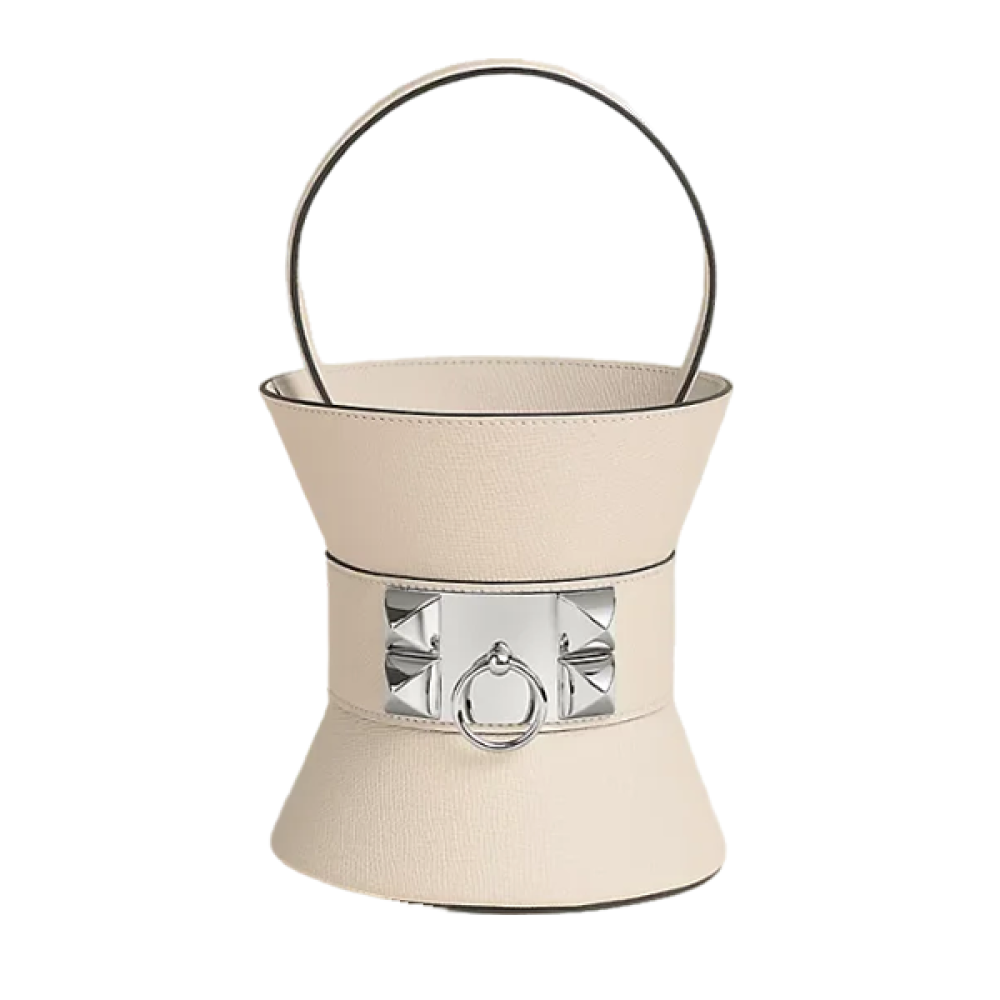 ミミ Hermes Midor women's bag, cream white color with silver metal