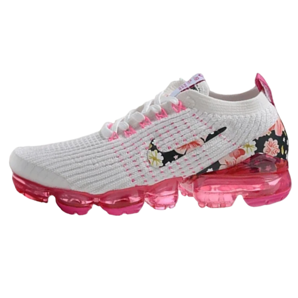 Nike Women's VaporMax Flyknit 3 Shoes, White & Pink Floral Print
